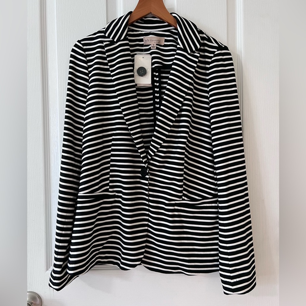 NWT Philosophy Black and White Striped Women's Blazer with front pockets